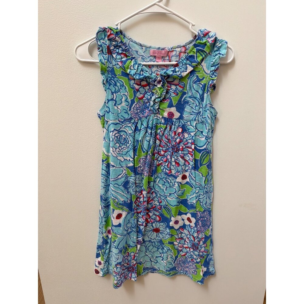 Lilly Pulitzer Girls Size 12-14 XL X-Large Sleeveless Floral Print Dress 100% C